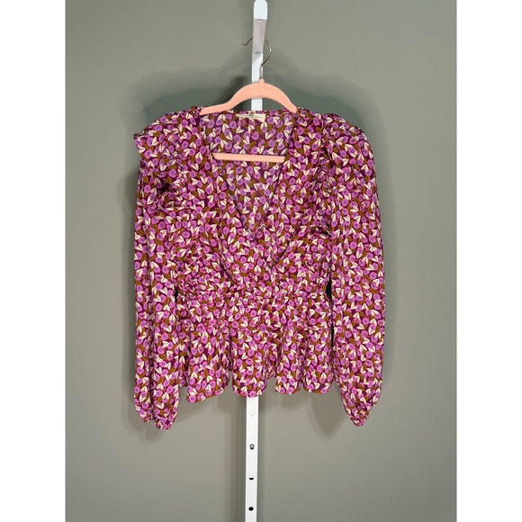 entro Tops - Entro Purple Pink Floral Peplum Blouse‎ Top S Puff Sleeve Cottagecore Boho Twee